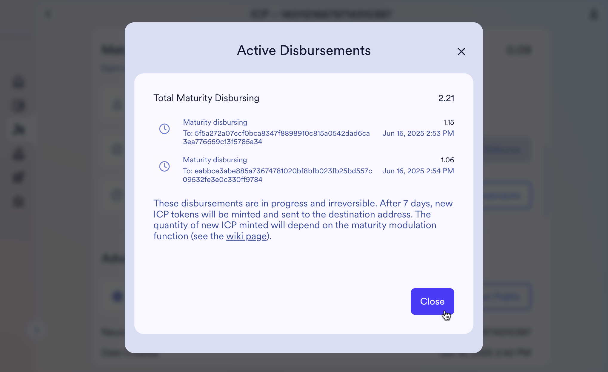 &quot;Active Disbursements&quot; modal